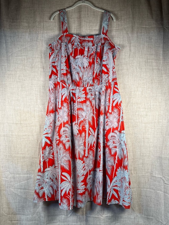 Talbots Dresses & Skirts - Talbots Dress Tropical Cotton Midi Red Blue Palm Tree Vacation women's 16W NWT